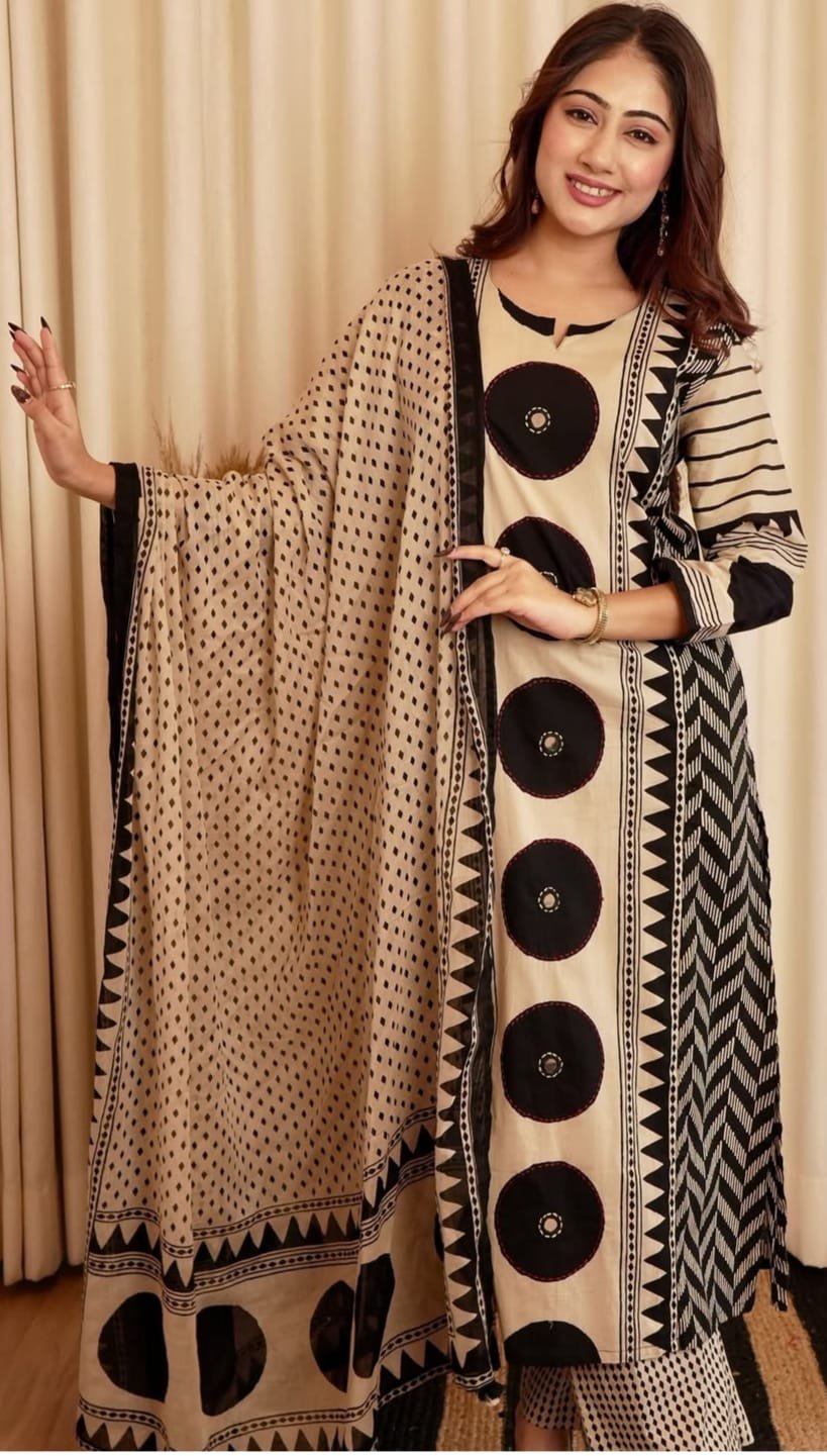 Black Elegant Ajrakh Cotton Suit Set